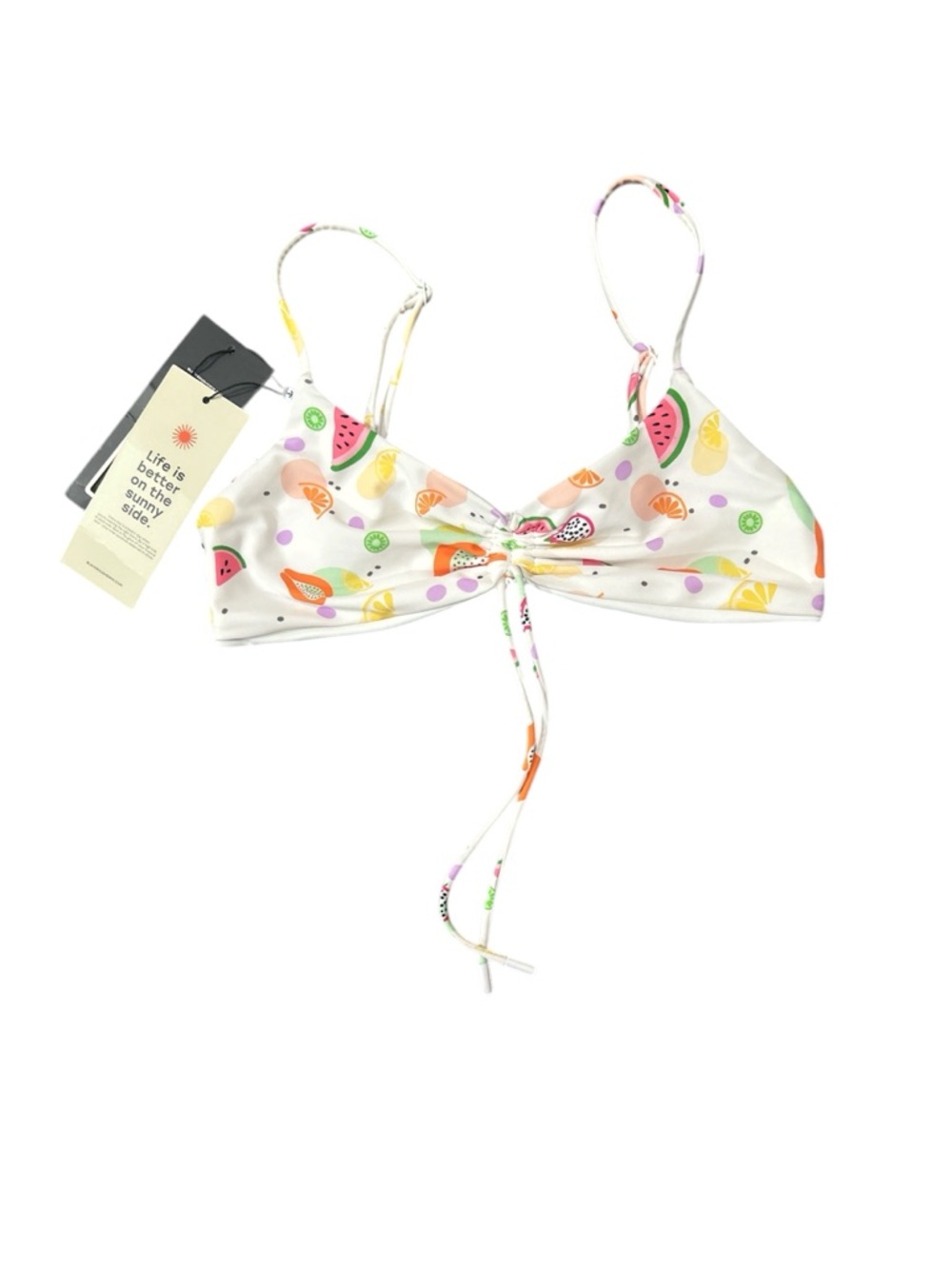 Blackbough Fruit Print Adjustable Bikini Top in White NWT size M